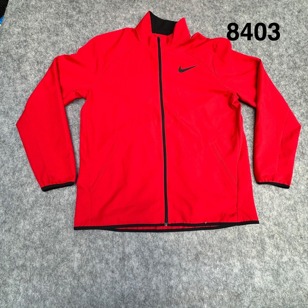 Nike Dri-FIT Mens Large Red Black Full Zip Track Jacket Mock Neck Training